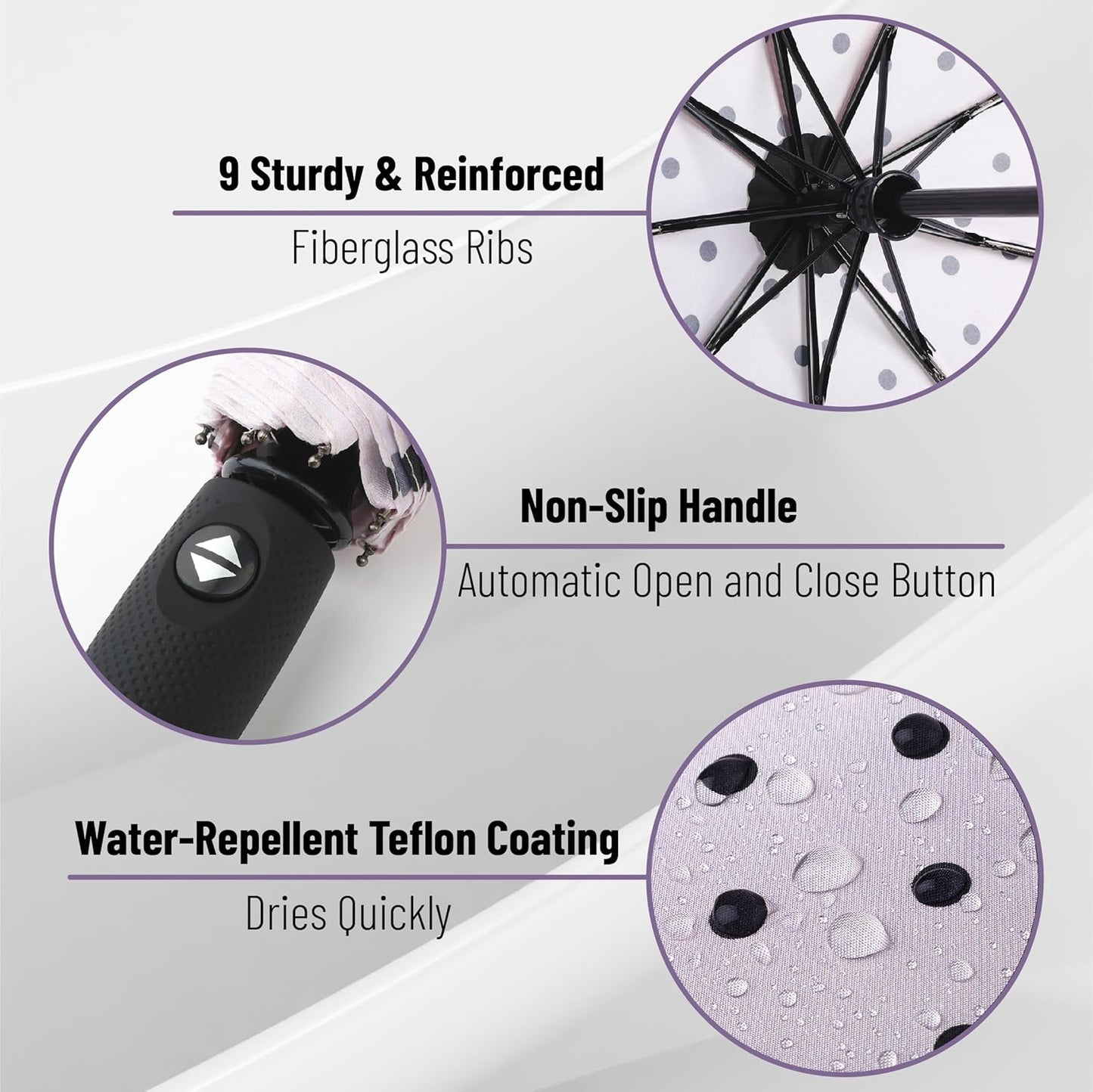 Windproof Travel Umbrella, Small Water-Resistant Automatic Folding Umbrella for Rain and Sun, Light, Compact and Portable for Women & Men, Fits Car & Backpack