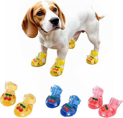 4Pcs Yellow Dog Cooling Shoes for Small Dogs (Size 2) - Summer Breathable Jelly Sandals with Adjustable Velcro & Non-Slip Sole - Protects Paws from Hot Pavement - Fits Bichon, Poodle, Pomeranian