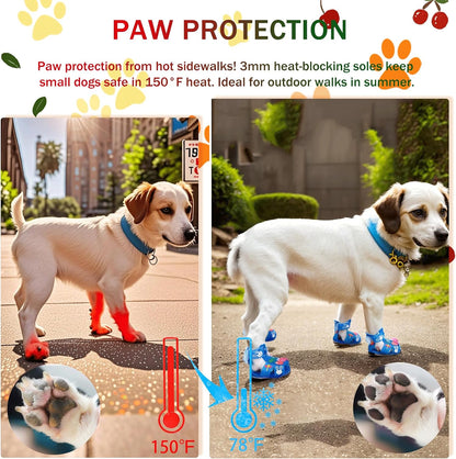 4Pcs Yellow Dog Cooling Shoes for Small Dogs (Size 2) - Summer Breathable Jelly Sandals with Adjustable Velcro & Non-Slip Sole - Protects Paws from Hot Pavement - Fits Bichon, Poodle, Pomeranian