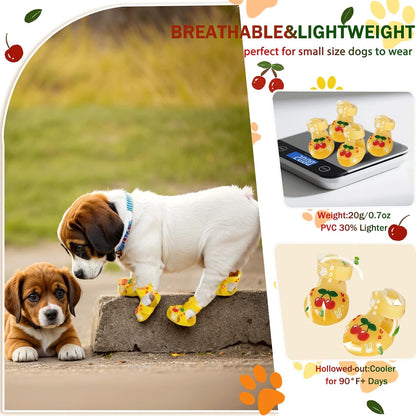 4Pcs Yellow Dog Cooling Shoes for Small Dogs (Size 2) - Summer Breathable Jelly Sandals with Adjustable Velcro & Non-Slip Sole - Protects Paws from Hot Pavement - Fits Bichon, Poodle, Pomeranian