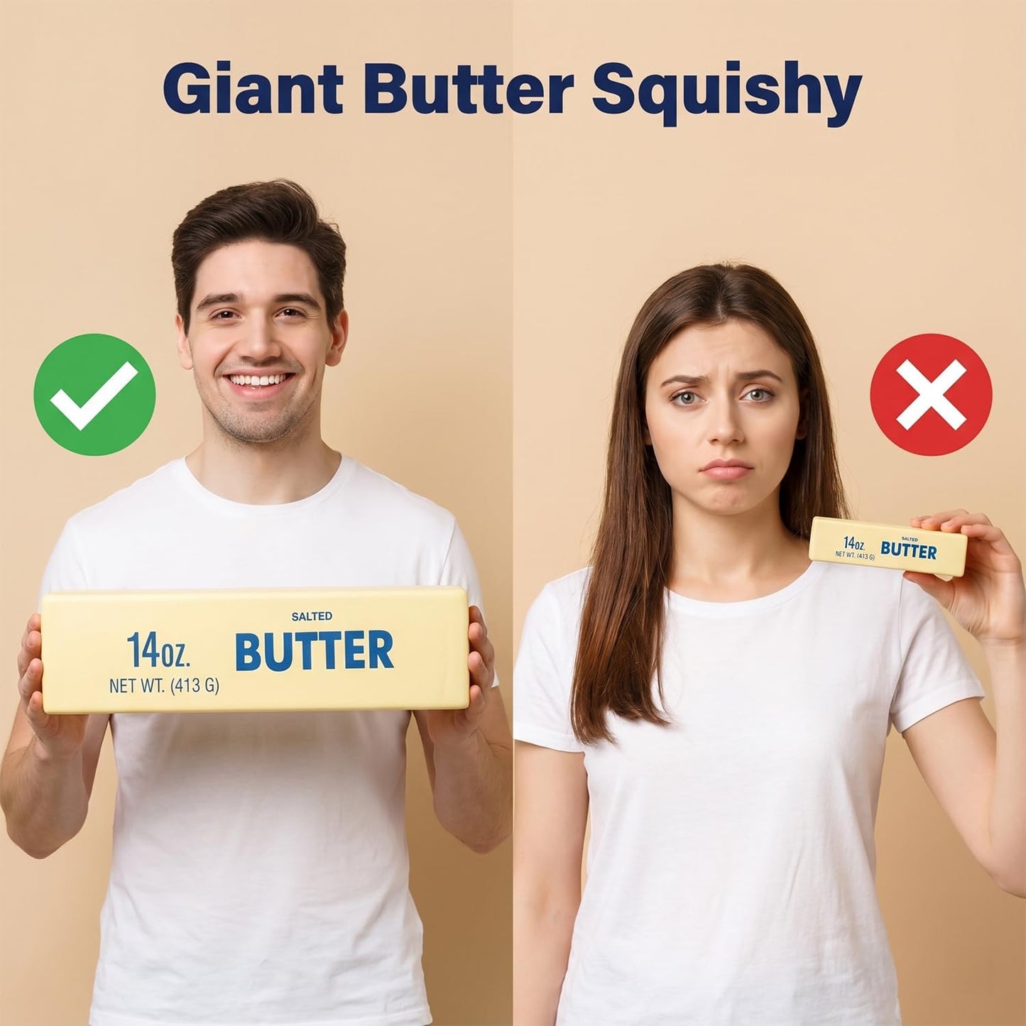 Giant Butter Squishy, Slow Rebound Cute Jumbo Big Butter Squeeze Stress Balls, Sensory Stress Relief Squishies Soft & Stretchy Fidget Toys for Anxiety Relief Party Favors (Yellow - Large)