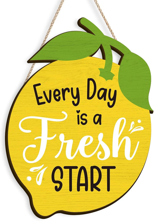 Lemon Kitchen Decor, Yellow Kitchen Accessories Theme Wall Art, Welcome Sign for Front Door Decorations Hanging, Rustic Farmhouse Decorative Wreath for Home (Lemon)