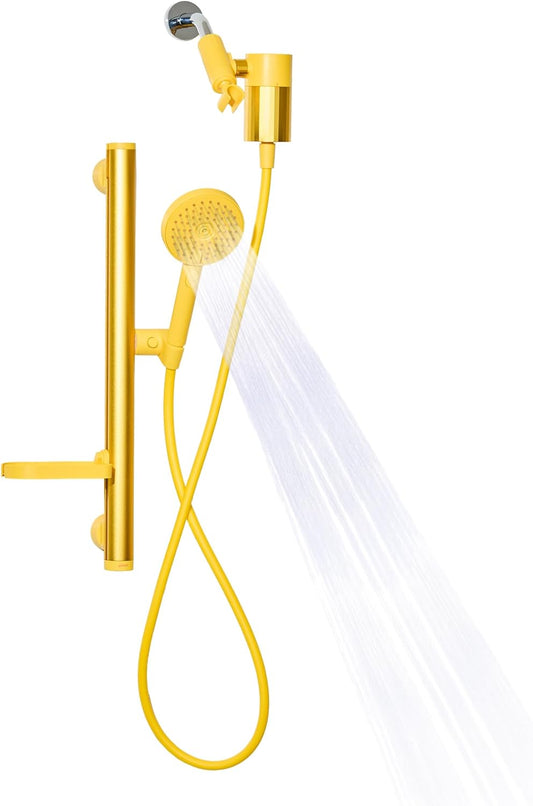 ! - Shower Kit + Filter, Yellow - Slide bar, 3 Spray Functions Plus Pause, Extra Long 70 Inch Hose - Easy DIY Installation - High Pressure Performance