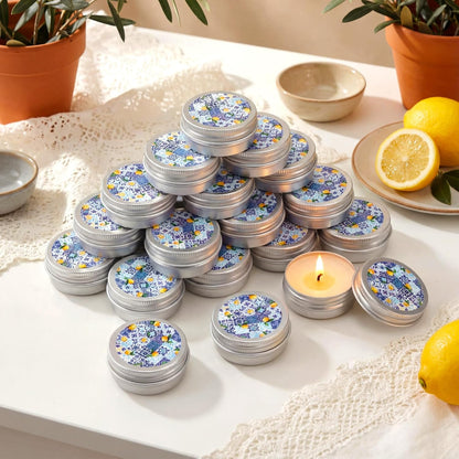 24 Pcs Lemon Party Favors Blue and White Lemon Candles Gift Mediterranean Party Supplies Mini Candles Bulk for Amalfi Coast Blue Yellow Tiles Bridal Wedding Shower