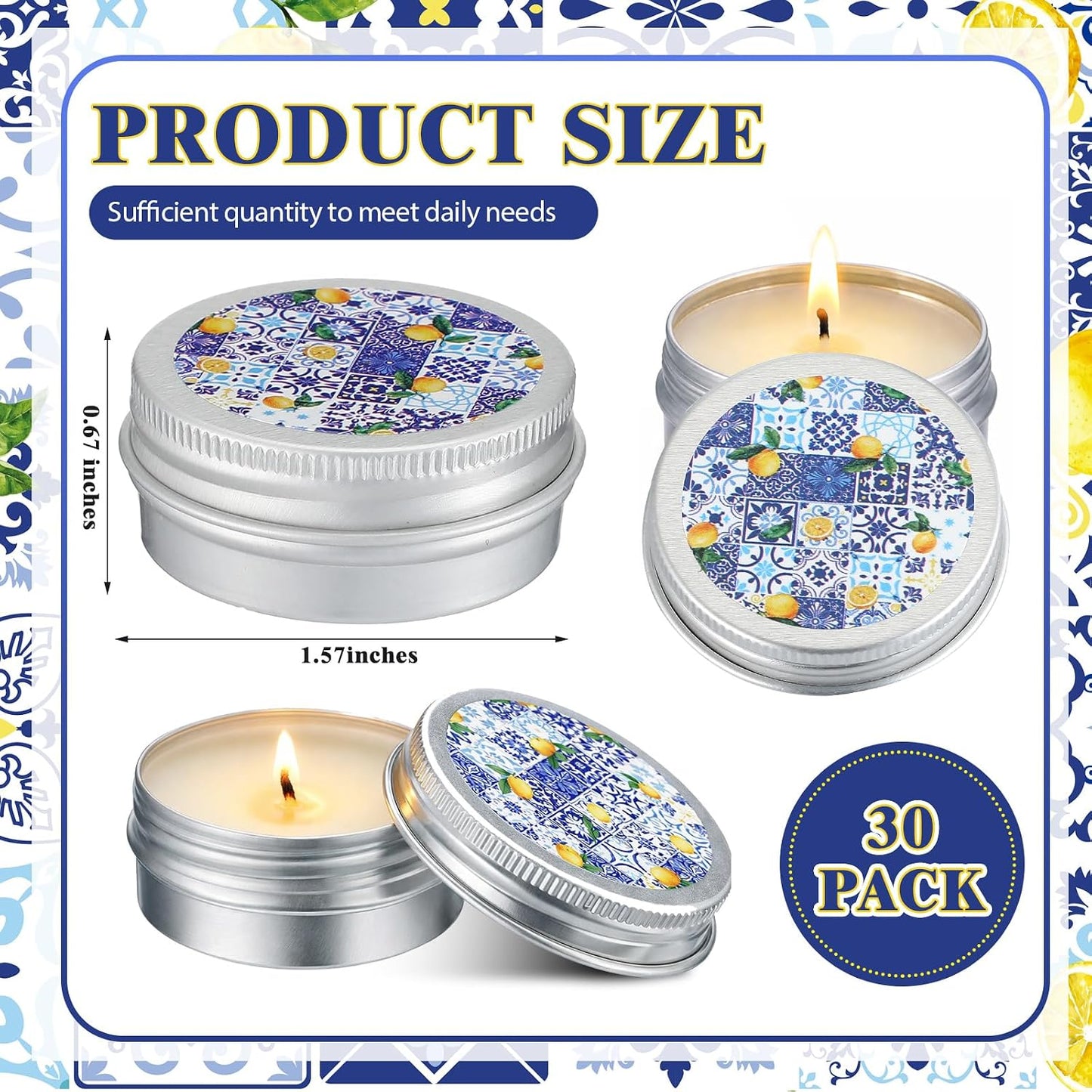 24 Pcs Lemon Party Favors Blue and White Lemon Candles Gift Mediterranean Party Supplies Mini Candles Bulk for Amalfi Coast Blue Yellow Tiles Bridal Wedding Shower