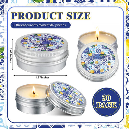 24 Pcs Lemon Party Favors Blue and White Lemon Candles Gift Mediterranean Party Supplies Mini Candles Bulk for Amalfi Coast Blue Yellow Tiles Bridal Wedding Shower