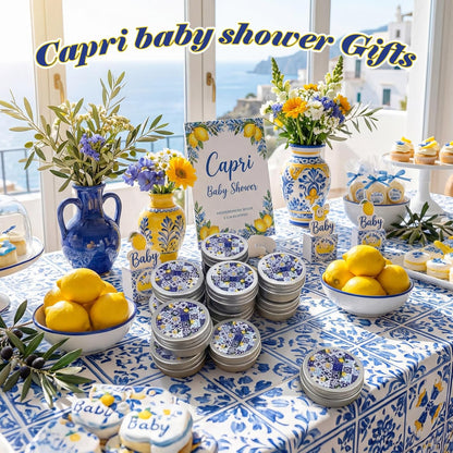 24 Pcs Lemon Party Favors Blue and White Lemon Candles Gift Mediterranean Party Supplies Mini Candles Bulk for Amalfi Coast Blue Yellow Tiles Bridal Wedding Shower