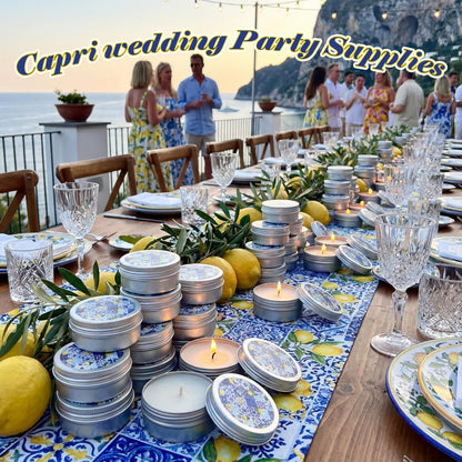 24 Pcs Lemon Party Favors Blue and White Lemon Candles Gift Mediterranean Party Supplies Mini Candles Bulk for Amalfi Coast Blue Yellow Tiles Bridal Wedding Shower