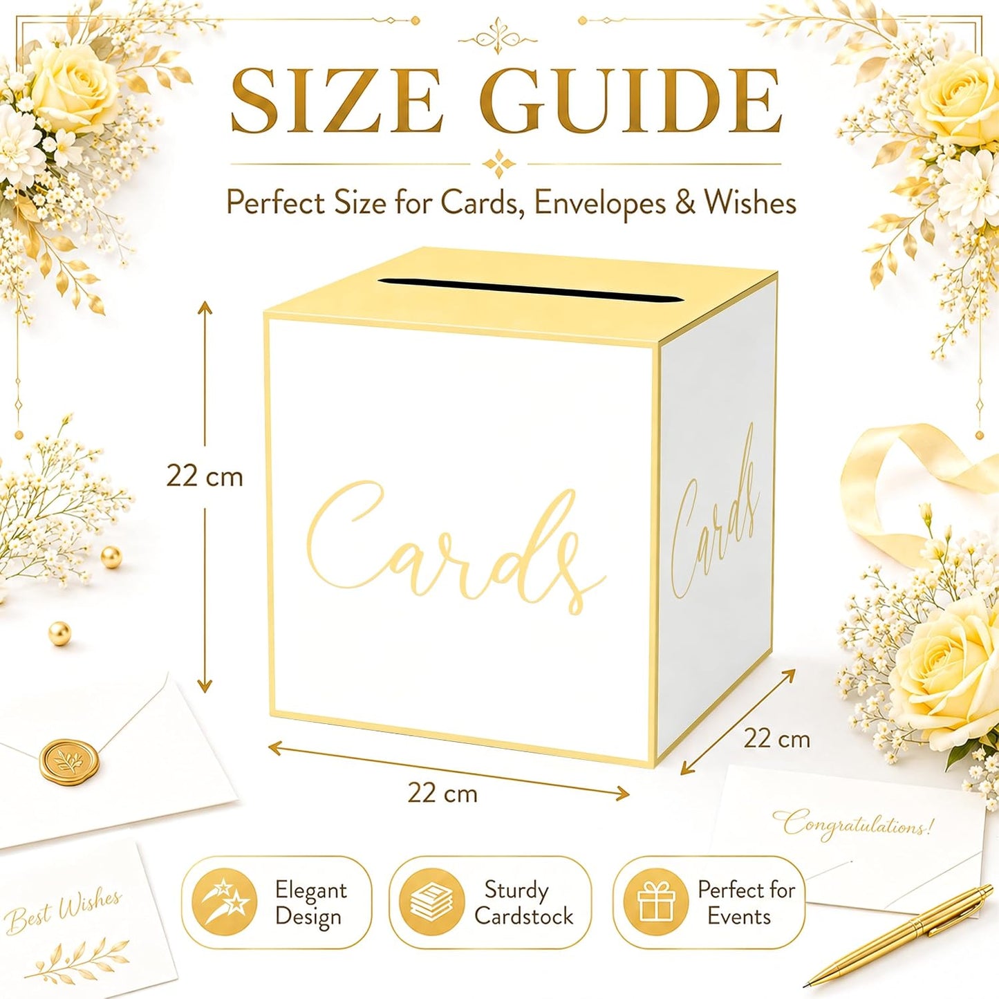Light Yellow Card Box for Parties, Weddings, Birthdays, Bridal & Baby Showers, Anniversaries, Graduations & Retirements Party Decorations – Cards, Raffle, Wishes & Money Card Boxes