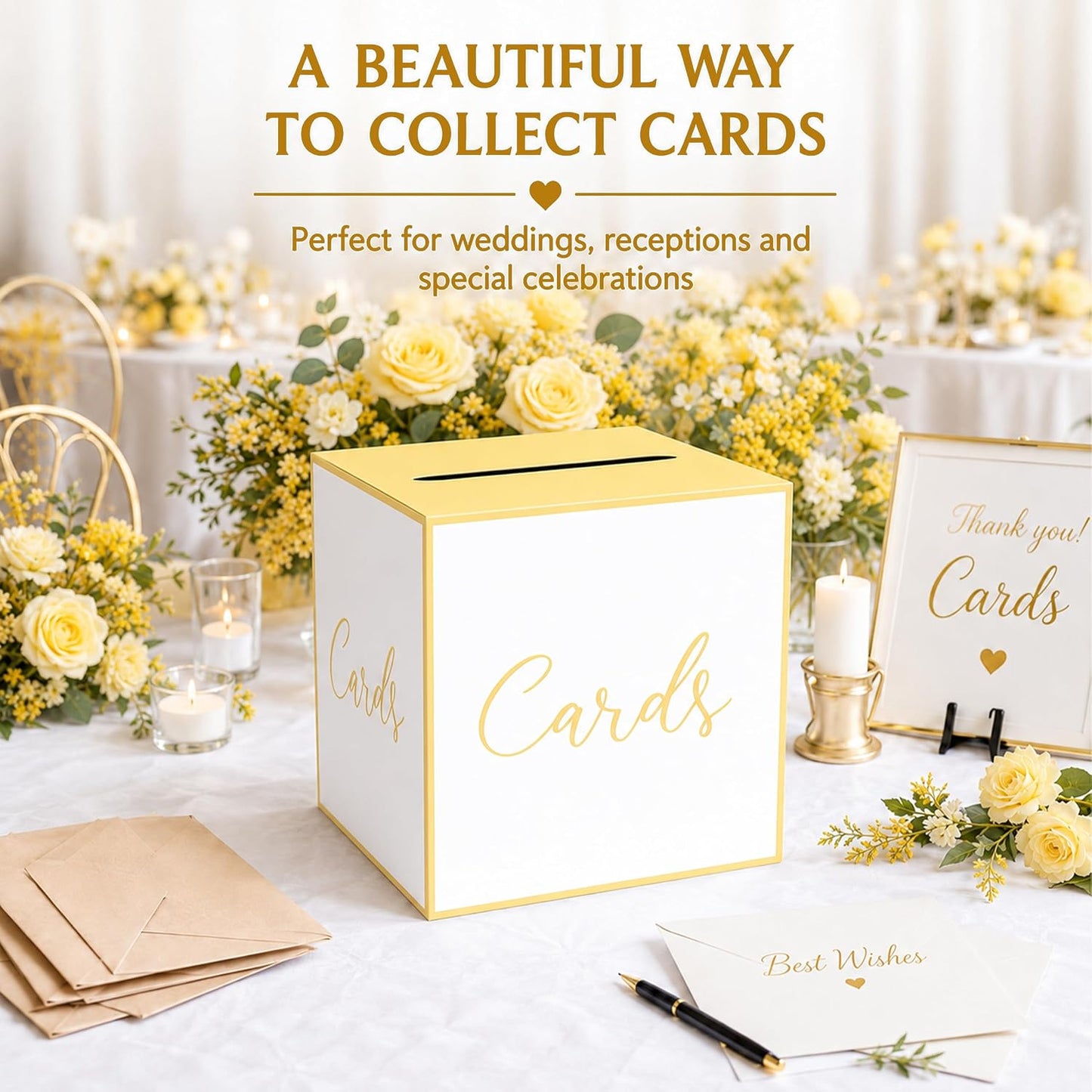 Light Yellow Card Box for Parties, Weddings, Birthdays, Bridal & Baby Showers, Anniversaries, Graduations & Retirements Party Decorations – Cards, Raffle, Wishes & Money Card Boxes
