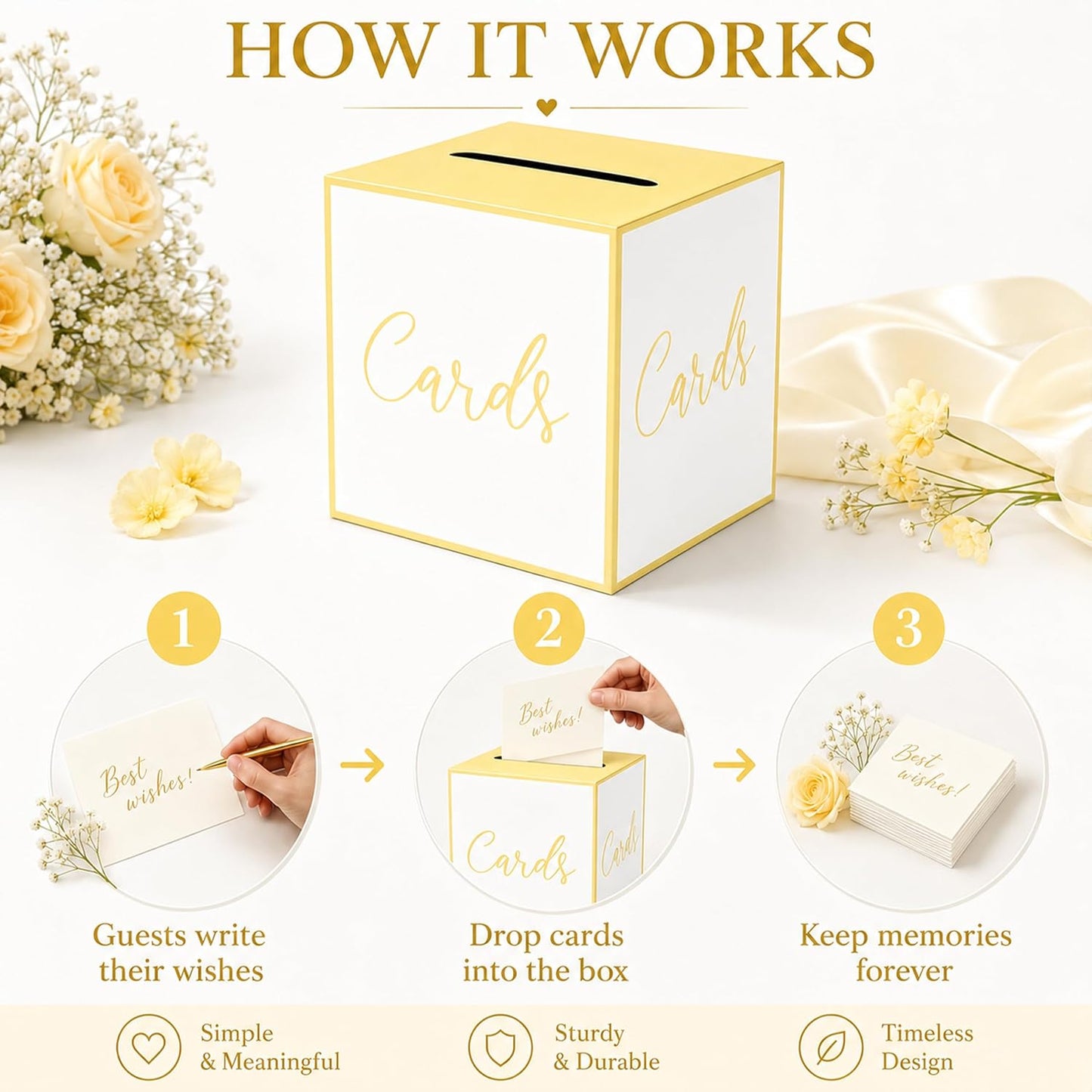 Light Yellow Card Box for Parties, Weddings, Birthdays, Bridal & Baby Showers, Anniversaries, Graduations & Retirements Party Decorations – Cards, Raffle, Wishes & Money Card Boxes