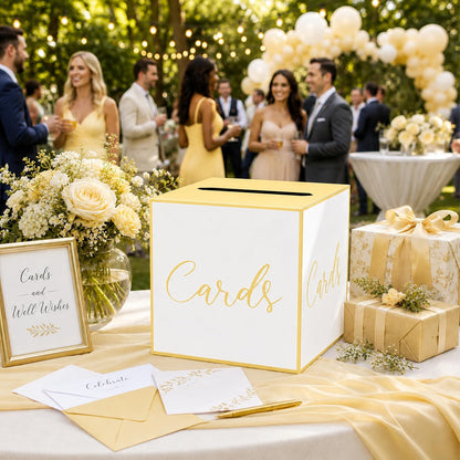 Light Yellow Card Box for Parties, Weddings, Birthdays, Bridal & Baby Showers, Anniversaries, Graduations & Retirements Party Decorations – Cards, Raffle, Wishes & Money Card Boxes
