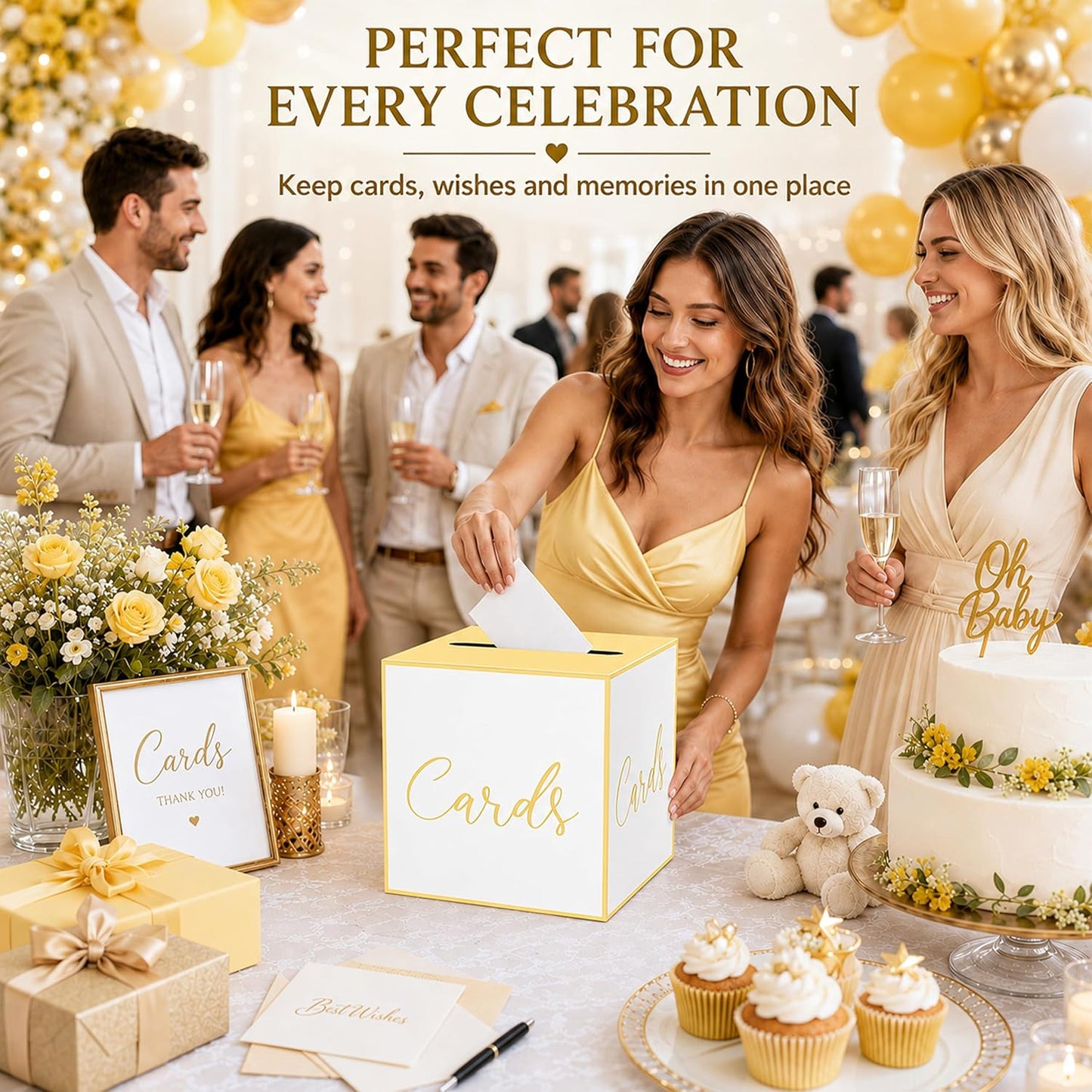 Light Yellow Card Box for Parties, Weddings, Birthdays, Bridal & Baby Showers, Anniversaries, Graduations & Retirements Party Decorations – Cards, Raffle, Wishes & Money Card Boxes