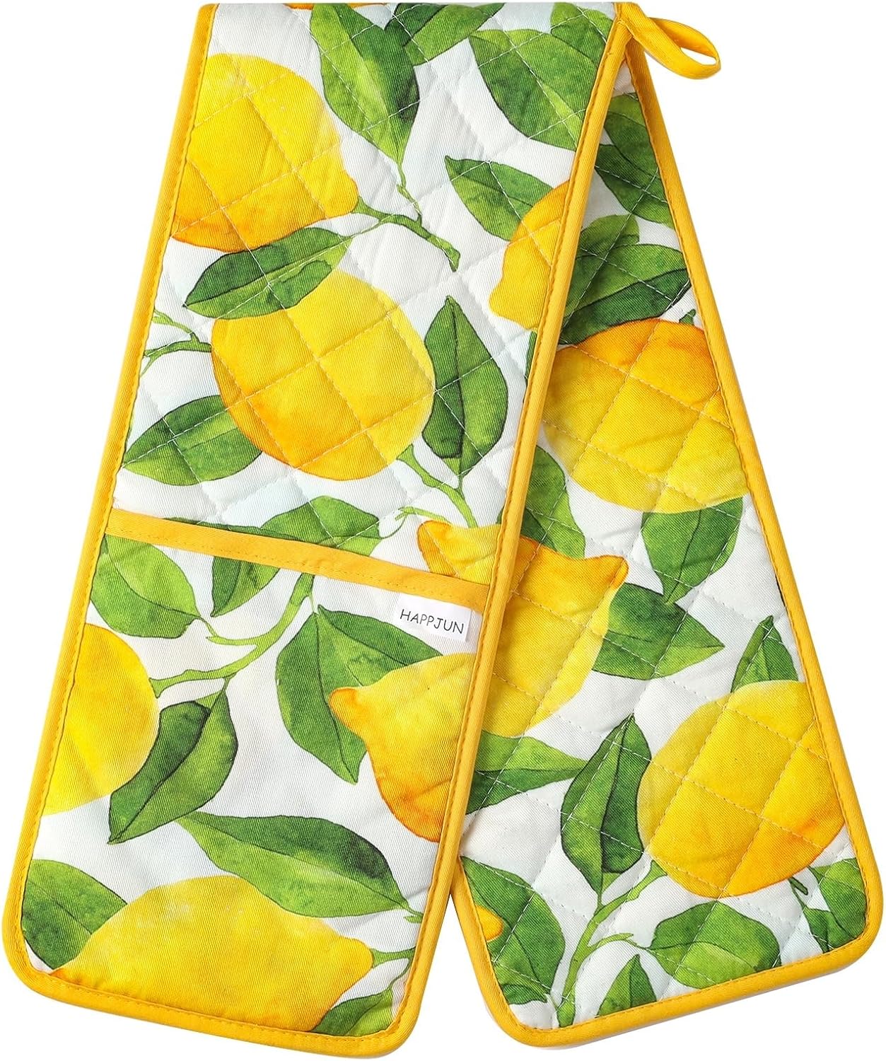 Yellow Double Oven Mitt Lemon Decor Heat Resistant Non-Slip Kitchen Cotton Gloves Extra Long for Kitchen Cooking Baking Barbecue Grilling