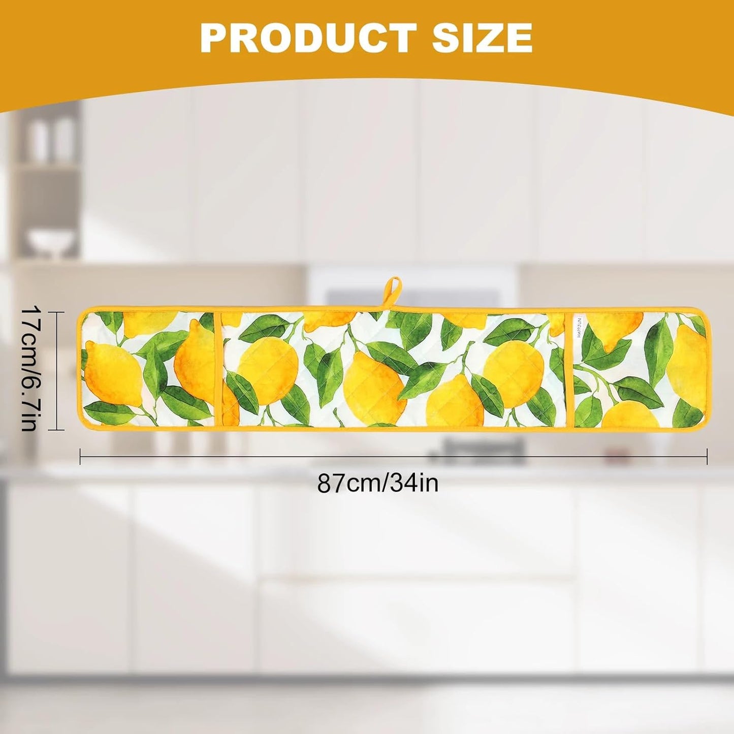 Yellow Double Oven Mitt Lemon Decor Heat Resistant Non-Slip Kitchen Cotton Gloves Extra Long for Kitchen Cooking Baking Barbecue Grilling