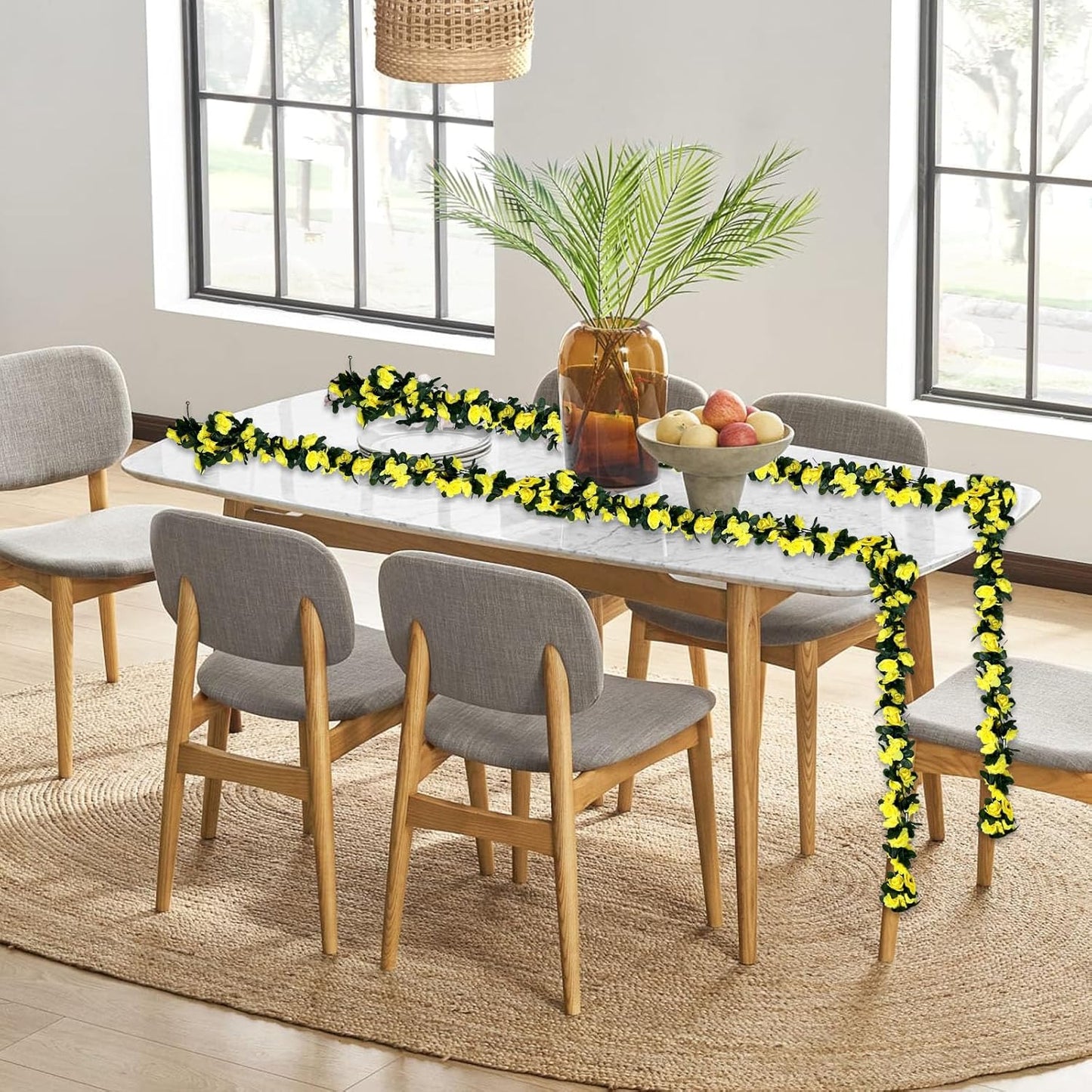8Pcs 63Ft Yellow Rose Garland, Fake Flower Vines, Artificial Vine Flowers, Rose Hanging Garland for Party Wedding, Garden, Room Table, Christmas, Backdrop Wall Arch Decor