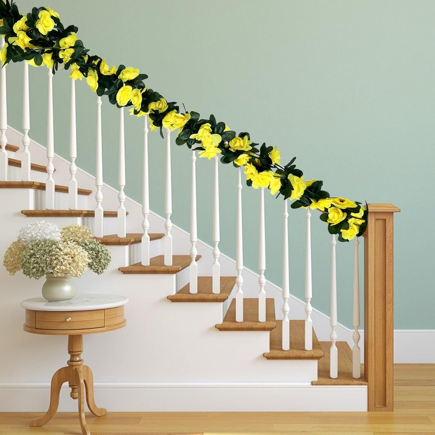 8Pcs 63Ft Yellow Rose Garland, Fake Flower Vines, Artificial Vine Flowers, Rose Hanging Garland for Party Wedding, Garden, Room Table, Christmas, Backdrop Wall Arch Decor