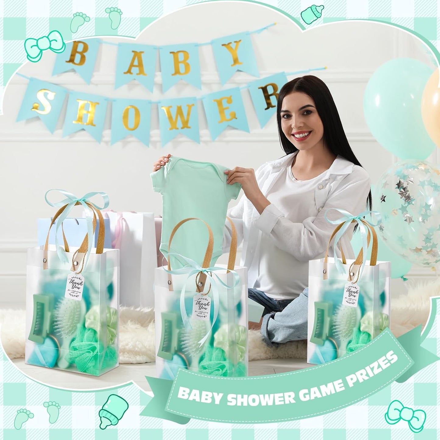 74Pcs Baby Shower Prizes for Game Winners Baby Shower Favors Gifts including Headband Hair Brush Jewelry Box with Gift Bag for Baby Shower Game Prizes Wedding Bridal Shower Favors (Yellow)