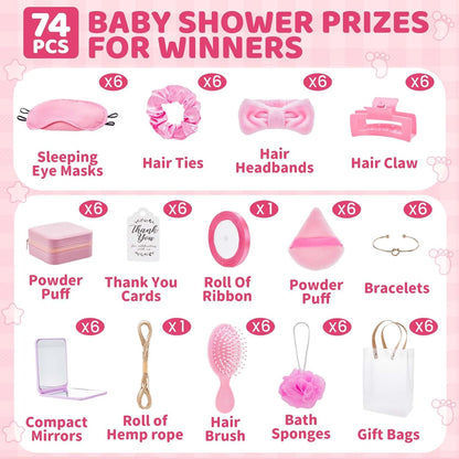 74Pcs Baby Shower Prizes for Game Winners Baby Shower Favors Gifts including Headband Hair Brush Jewelry Box with Gift Bag for Baby Shower Game Prizes Wedding Bridal Shower Favors (Yellow)