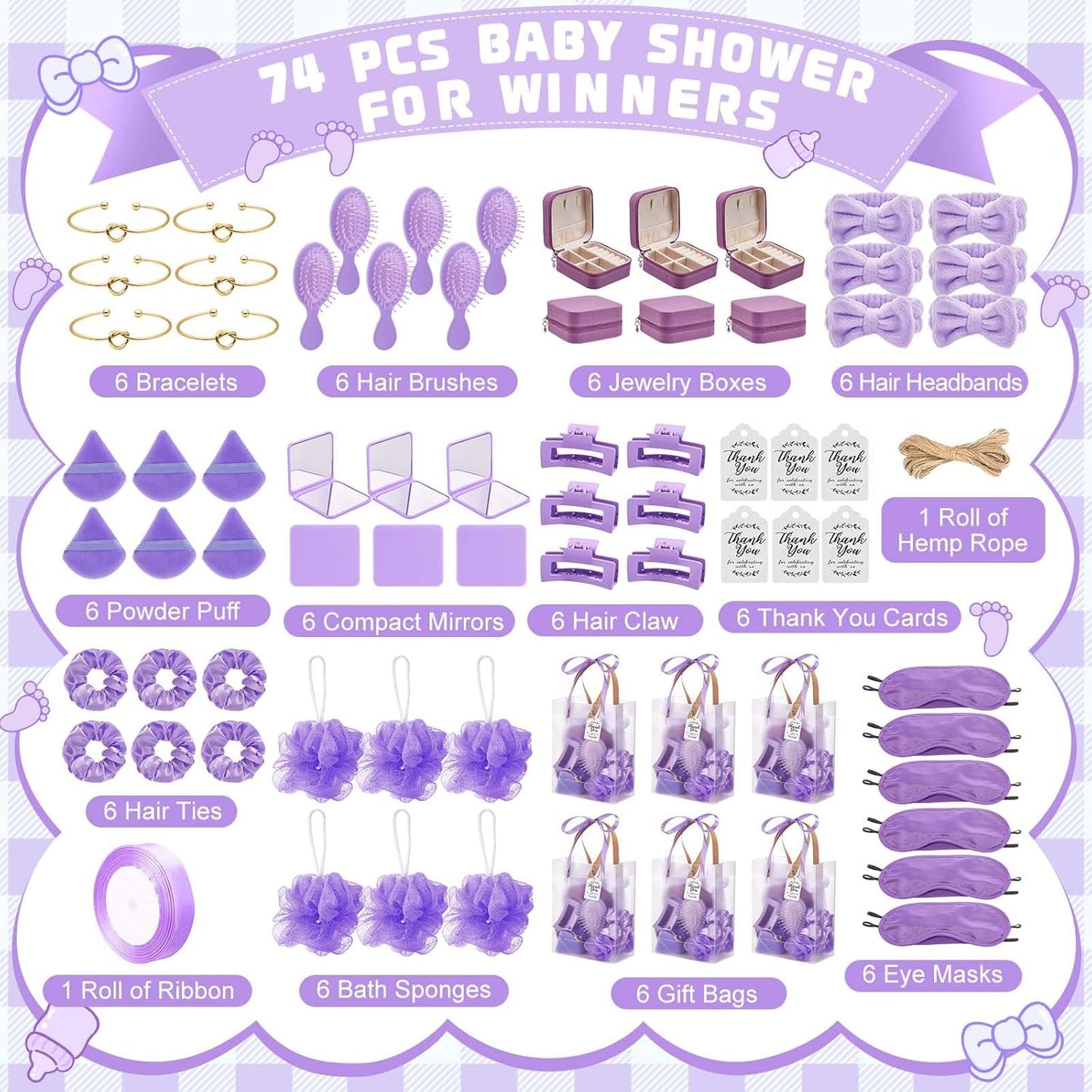 74Pcs Baby Shower Prizes for Game Winners Baby Shower Favors Gifts including Headband Hair Brush Jewelry Box with Gift Bag for Baby Shower Game Prizes Wedding Bridal Shower Favors (Yellow)