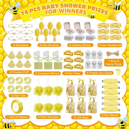 74Pcs Baby Shower Prizes for Game Winners Baby Shower Favors Gifts including Headband Hair Brush Jewelry Box with Gift Bag for Baby Shower Game Prizes Wedding Bridal Shower Favors (Yellow)