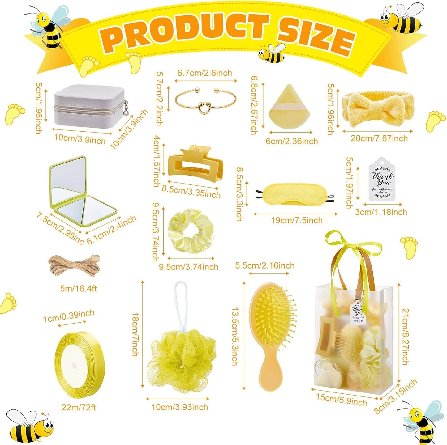 74Pcs Baby Shower Prizes for Game Winners Baby Shower Favors Gifts including Headband Hair Brush Jewelry Box with Gift Bag for Baby Shower Game Prizes Wedding Bridal Shower Favors (Yellow)