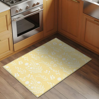 2x3 Bathroom Rugs, Light Yellow Botanical Washable Entryway Rug for Hallway Floor, Spring Summer Chic Wildflowers Non Slip Area Rugs Low Pile Carpet for Home Decor