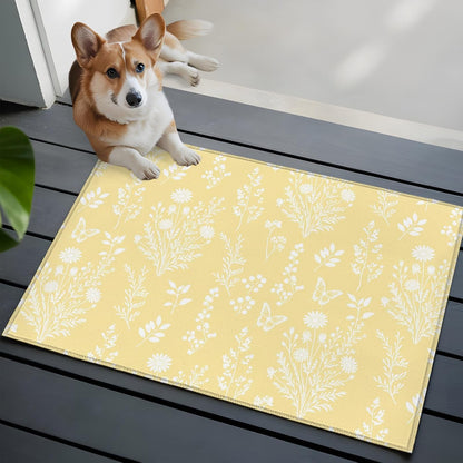 2x3 Bathroom Rugs, Light Yellow Botanical Washable Entryway Rug for Hallway Floor, Spring Summer Chic Wildflowers Non Slip Area Rugs Low Pile Carpet for Home Decor