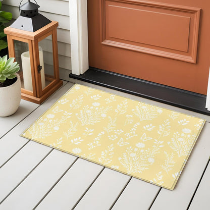 2x3 Bathroom Rugs, Light Yellow Botanical Washable Entryway Rug for Hallway Floor, Spring Summer Chic Wildflowers Non Slip Area Rugs Low Pile Carpet for Home Decor