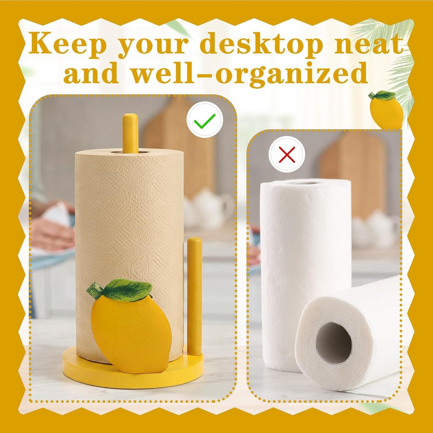 Lemon Paper Towel Holder 3D Lemon Kitchen Decor Countertop Toilet Paper Towel Stand 12.5 Inch Yellow Resin Decorative Funny Housewarming Gifts for Women Farmhouse, Home Decor