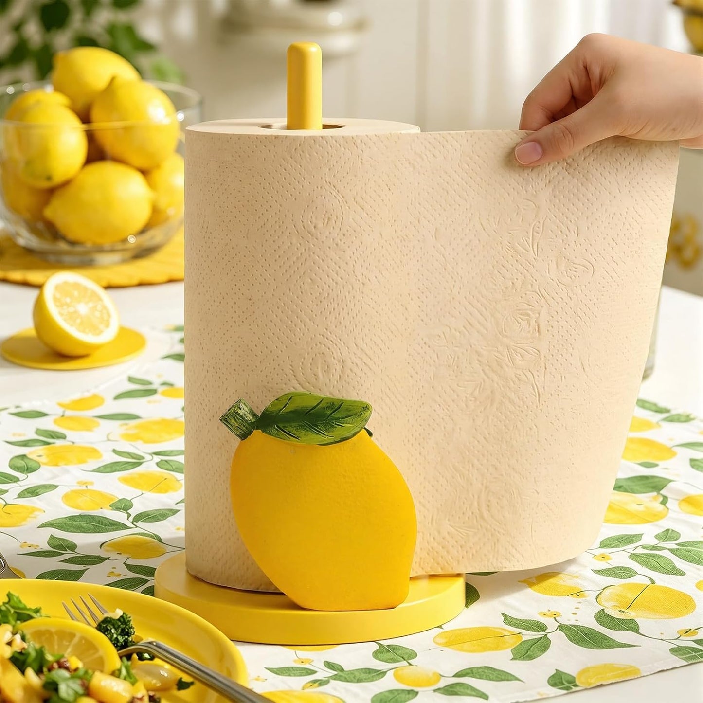 Lemon Paper Towel Holder 3D Lemon Kitchen Decor Countertop Toilet Paper Towel Stand 12.5 Inch Yellow Resin Decorative Funny Housewarming Gifts for Women Farmhouse, Home Decor