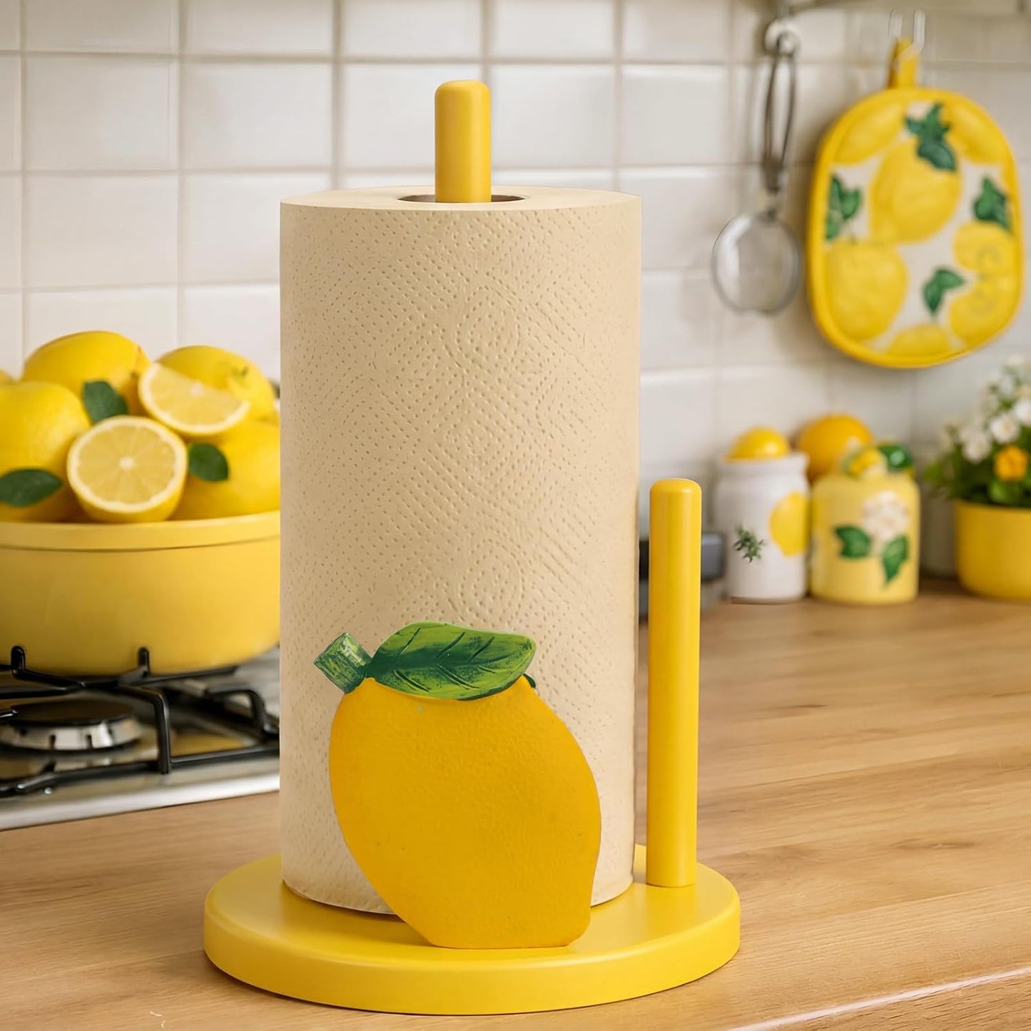 Lemon Paper Towel Holder 3D Lemon Kitchen Decor Countertop Toilet Paper Towel Stand 12.5 Inch Yellow Resin Decorative Funny Housewarming Gifts for Women Farmhouse, Home Decor