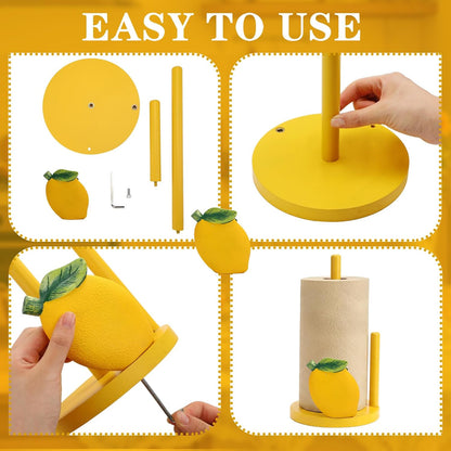Lemon Paper Towel Holder 3D Lemon Kitchen Decor Countertop Toilet Paper Towel Stand 12.5 Inch Yellow Resin Decorative Funny Housewarming Gifts for Women Farmhouse, Home Decor
