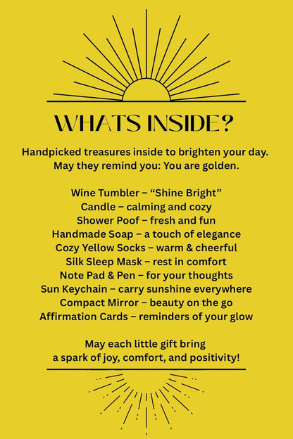 Sunshine Care Package for Women – 10+ Piece Yellow Self-Care Gift Box with Tumbler Cup | Candle | Eye Mask | Cozy Socks | Handmade Soap | & More – Cheer Up, Birthday, Thinking of You Gift Set