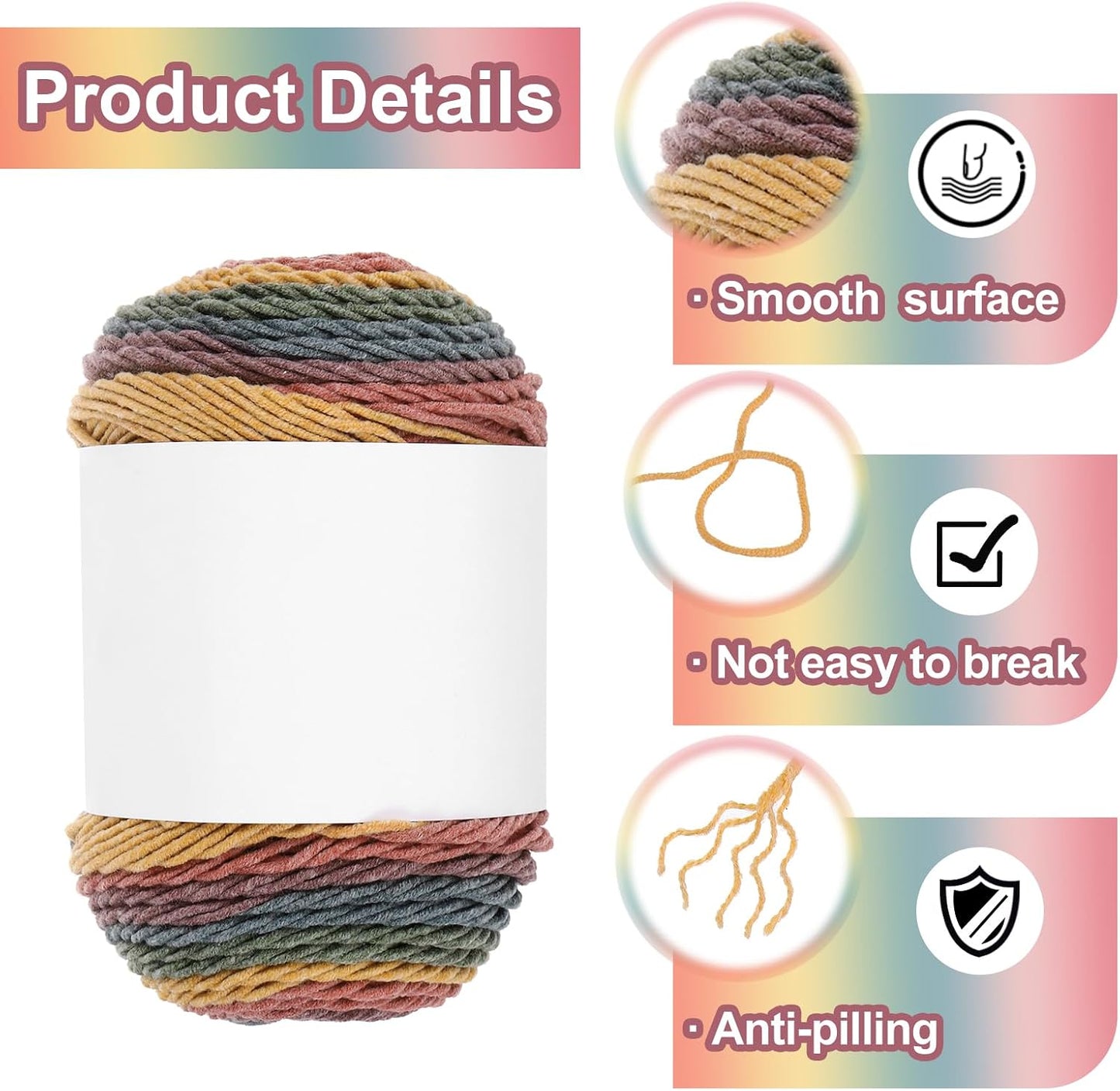 Cotton Acrylic Yarn for Crocheting, 211 Yard 5 Ply Soft Gradient Yarn Acrylic 45% Cotton 55% Used for DIY Knitting Blankets Scarves(1 Packx100g,Yellow,Green,Red,Purple,Blue)