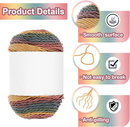Cotton Acrylic Yarn for Crocheting, 211 Yard 5 Ply Soft Gradient Yarn Acrylic 45% Cotton 55% Used for DIY Knitting Blankets Scarves(1 Packx100g,Yellow,Green,Red,Purple,Blue)
