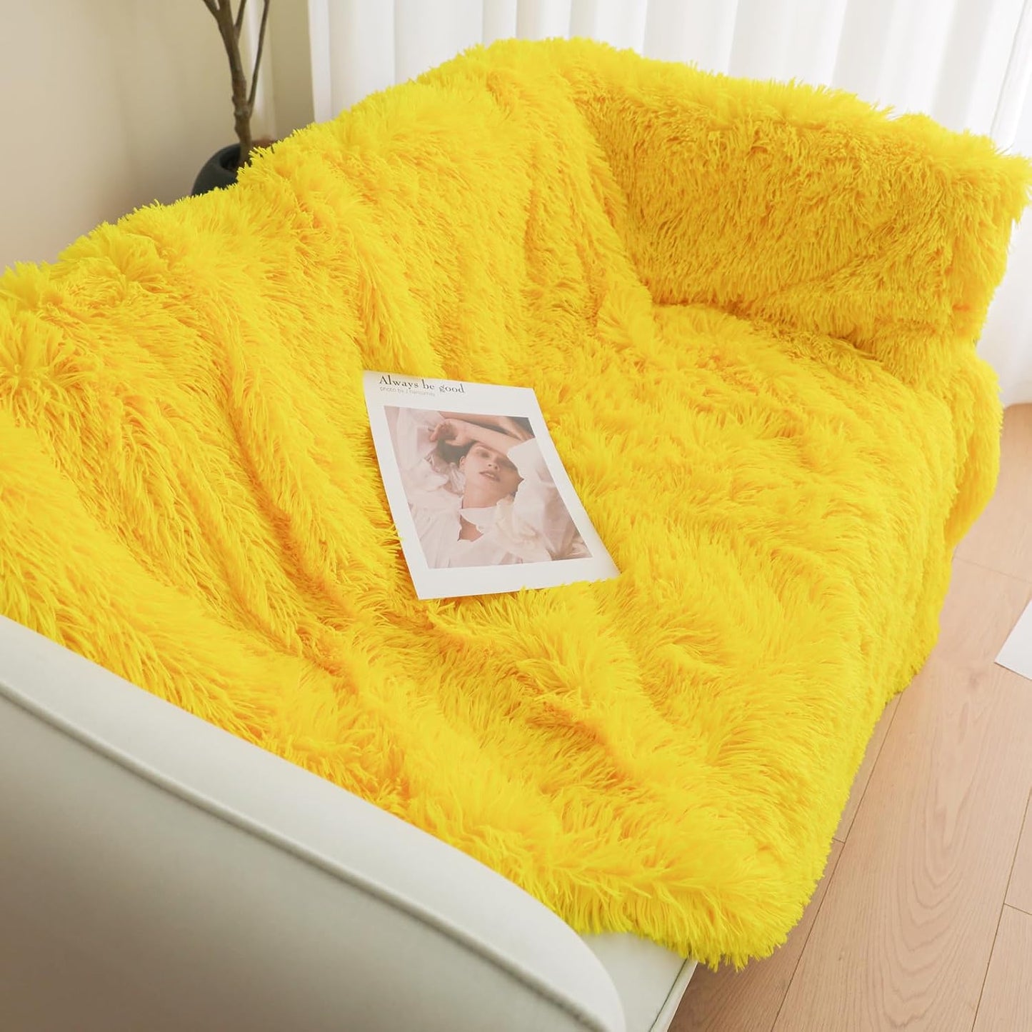Yellow Fluffy Throw Blanket – 50x60 Inch Soft & Cozy Plush Blanket, Fuzzy Shaggy Couch Bed Cover for Living Room, Bedroom Decor – Gift for Women, Men, Him & Her