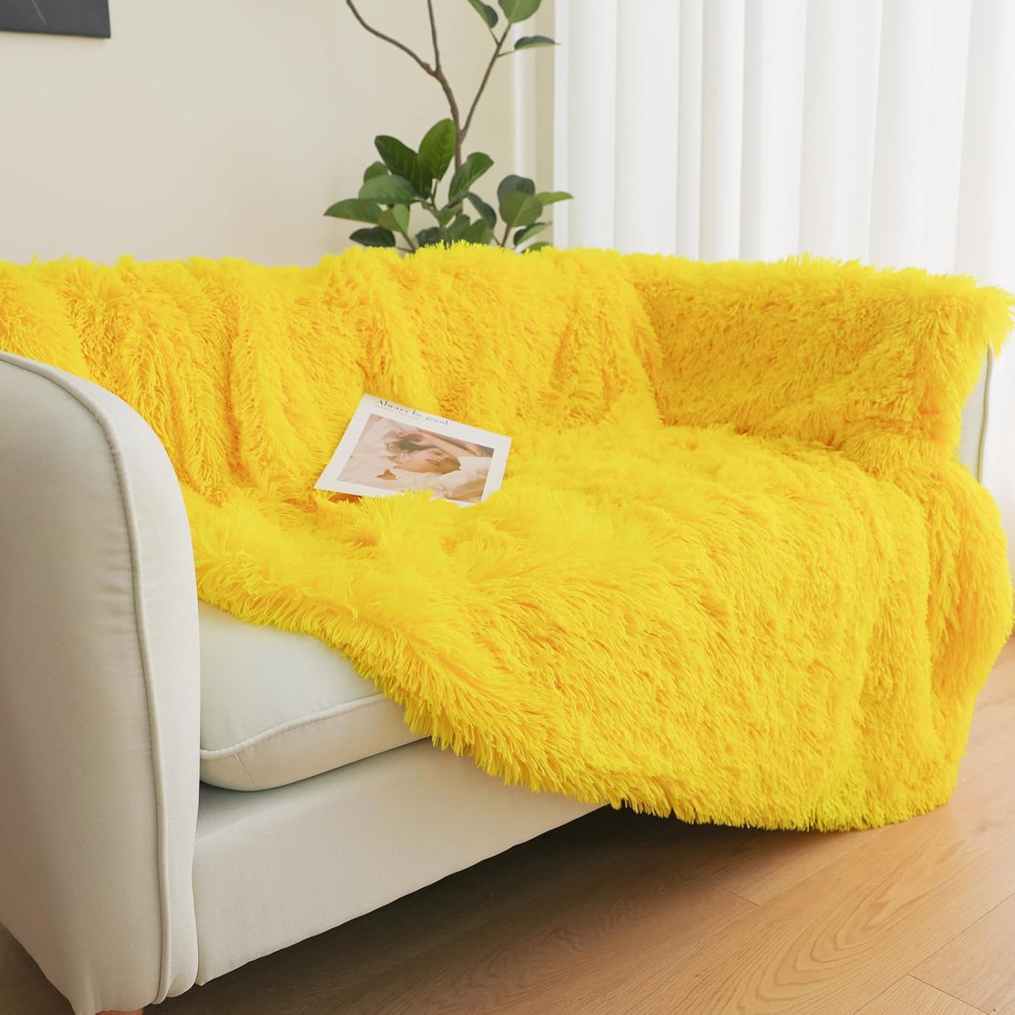 Yellow Fluffy Throw Blanket – 50x60 Inch Soft & Cozy Plush Blanket, Fuzzy Shaggy Couch Bed Cover for Living Room, Bedroom Decor – Gift for Women, Men, Him & Her