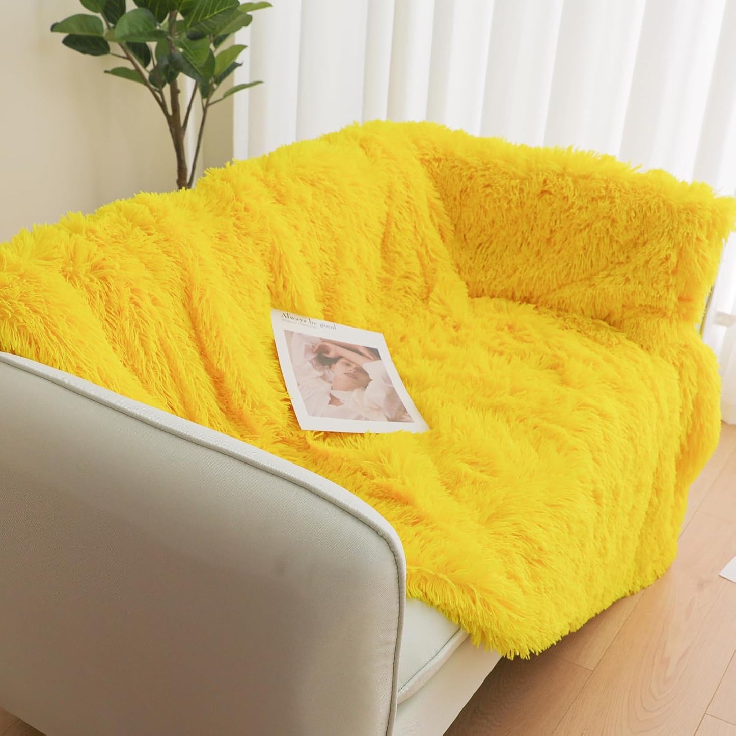 Yellow Fluffy Throw Blanket – 50x60 Inch Soft & Cozy Plush Blanket, Fuzzy Shaggy Couch Bed Cover for Living Room, Bedroom Decor – Gift for Women, Men, Him & Her