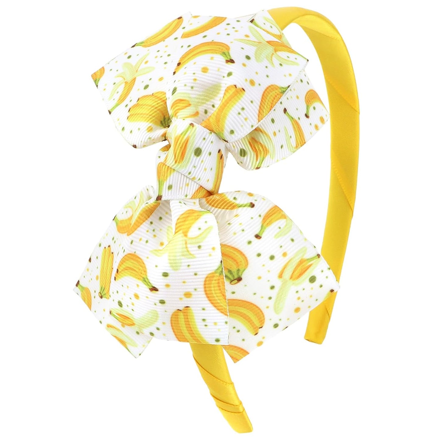 Banana Bow Headband Yellow Grosgrain Headband Tropical Fruit Pattern Hair Accessory for Women Summer Party & Daily Wear