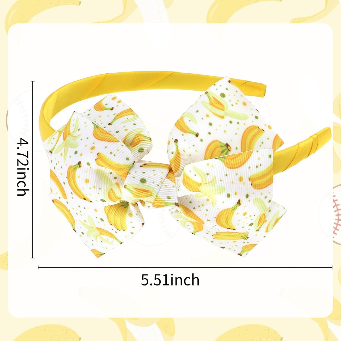 Banana Bow Headband Yellow Grosgrain Headband Tropical Fruit Pattern Hair Accessory for Women Summer Party & Daily Wear