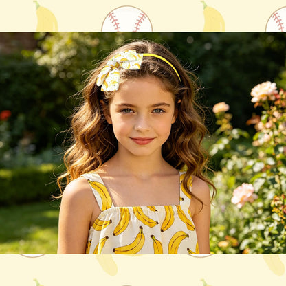 Banana Bow Headband Yellow Grosgrain Headband Tropical Fruit Pattern Hair Accessory for Women Summer Party & Daily Wear