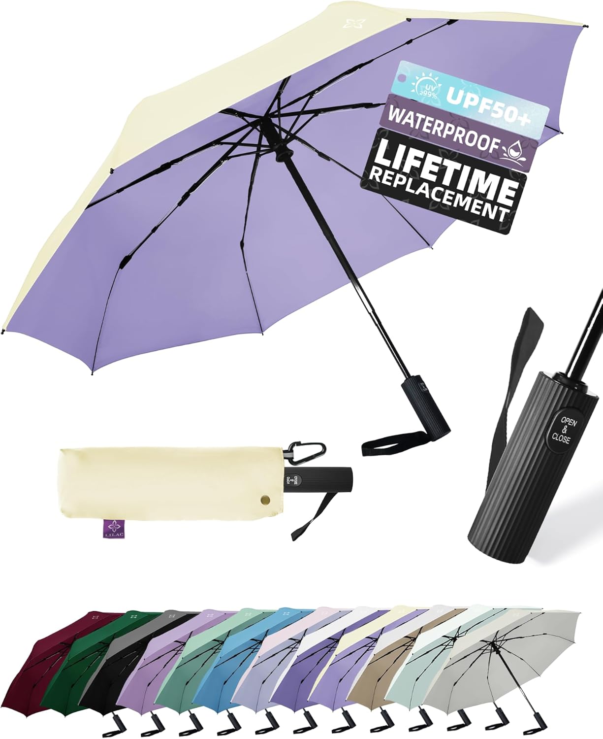 Windproof Travel Umbrella for Rain - 43" Compact Folding Umbrella, Reinforced Strong Frame, Lightweight Portable Parasol with UPF 100+ UV Sun Protection, Cruise Ship Essentials