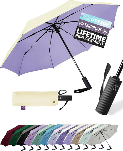 Windproof Travel Umbrella for Rain - 43" Compact Folding Umbrella, Reinforced Strong Frame, Lightweight Portable Parasol with UPF 100+ UV Sun Protection, Cruise Ship Essentials