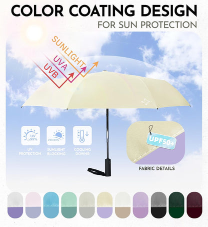 Windproof Travel Umbrella for Rain - 43" Compact Folding Umbrella, Reinforced Strong Frame, Lightweight Portable Parasol with UPF 100+ UV Sun Protection, Cruise Ship Essentials