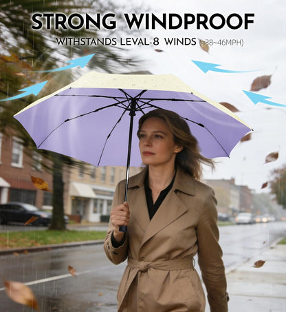 Windproof Travel Umbrella for Rain - 43" Compact Folding Umbrella, Reinforced Strong Frame, Lightweight Portable Parasol with UPF 100+ UV Sun Protection, Cruise Ship Essentials