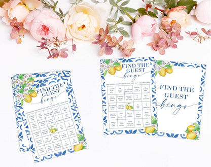 Mediterranean Lemon Find The Guest Bingo Bridal Shower Game, Pack of 30 Game Cards, Bridal Shower Decorations, Wedding Engagement Decor, Bachelorette Party Supplies - KR27