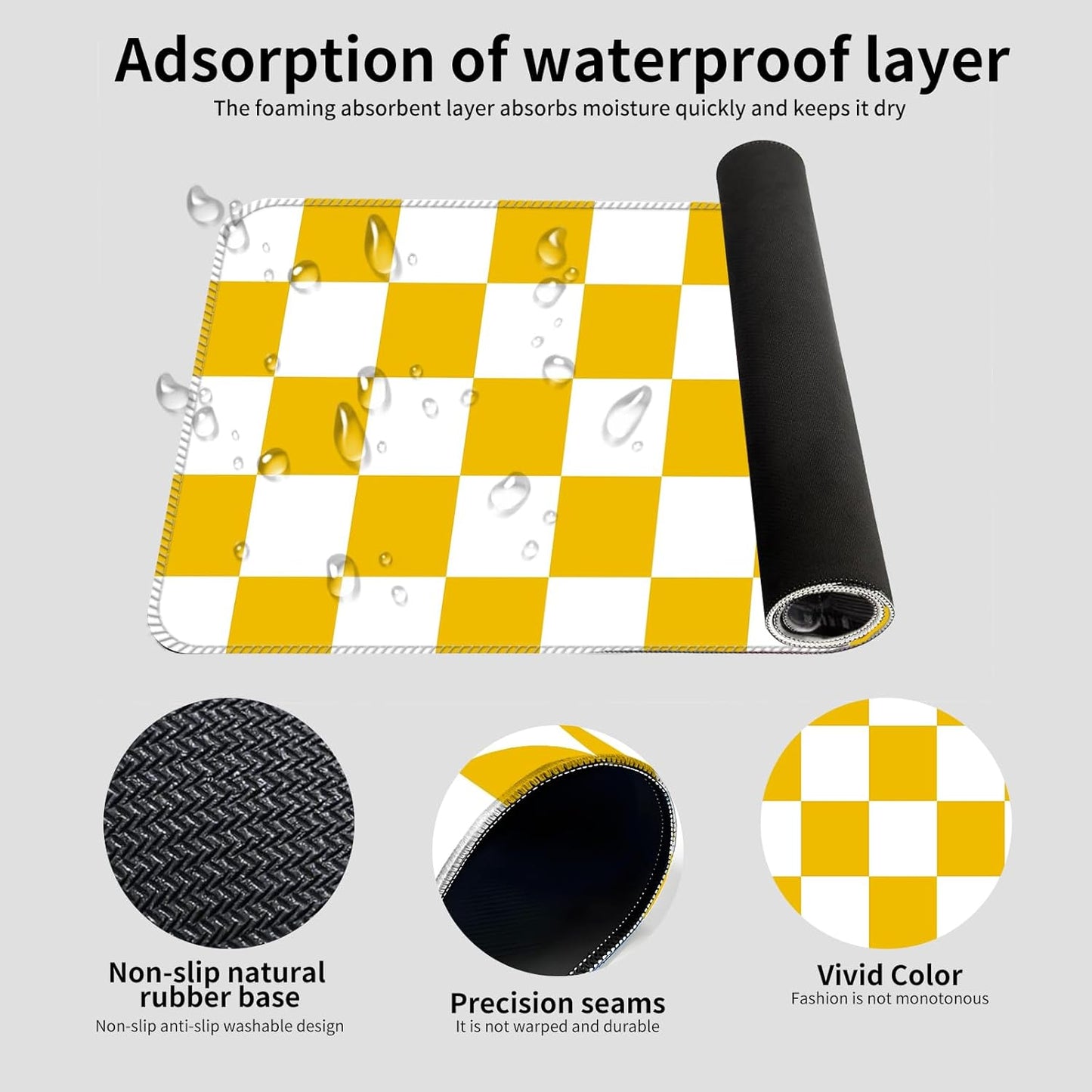 Large Gaming Mouse Pad, Computer Mouse Mat, Funny Desk Pad Protector Decoration, Big Cute Desk Pad, Non-Slip Base 31.5 x 11.8 in Yellow White Cute Plaid