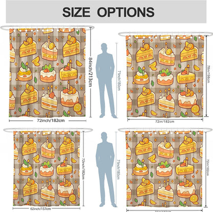 Cake Shower Curtain, Festive Playful Lemon Strawberry Birthday Yellow Waterproof Fabric Clawfoot Tub Shower Curtains Decor for Toile Bathroom Dorm 62x72 Inch