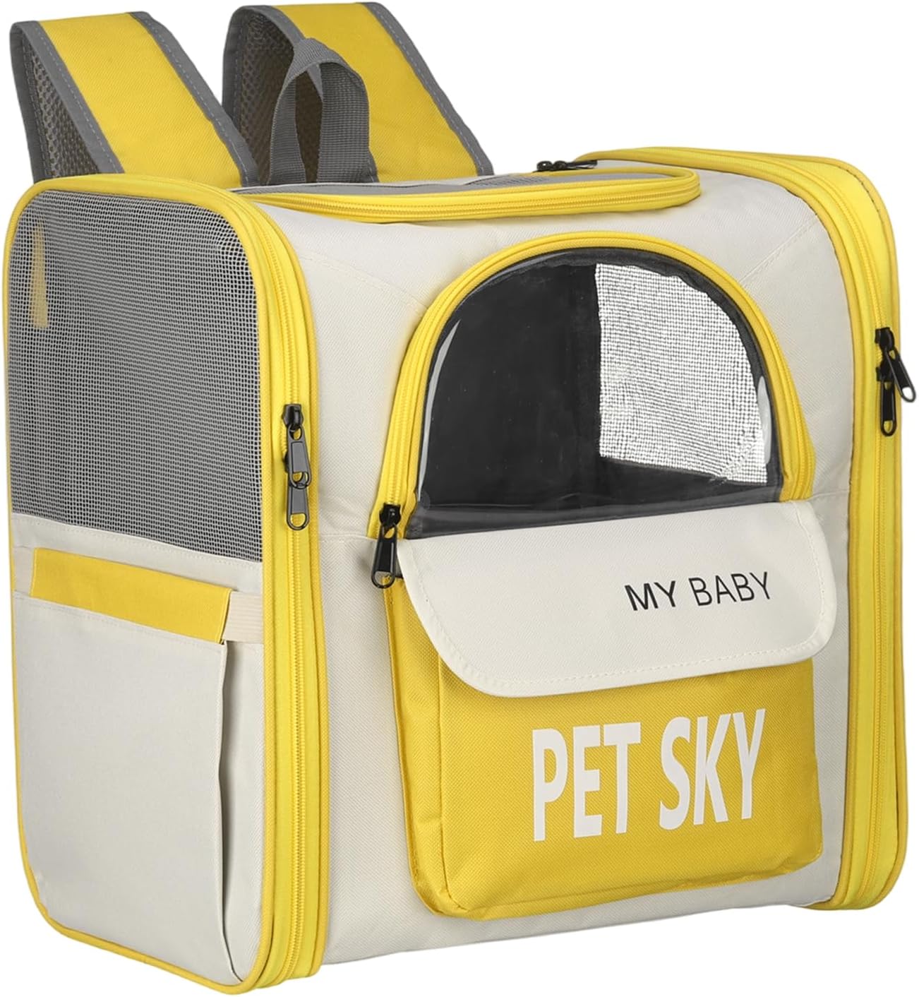 Cat Backpack Carrier, Large Space & Breathable, Pet Hiking Travel Backpack for Cats or Small Dogs Puppies, Intended for Hiking/Camping/Traveling (Yellow, 13"x11"x15")
